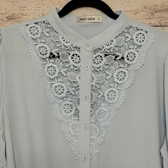 Grace Karin Lace Collar Peasant Sleeve Button Up XL - Picture 4 of 6